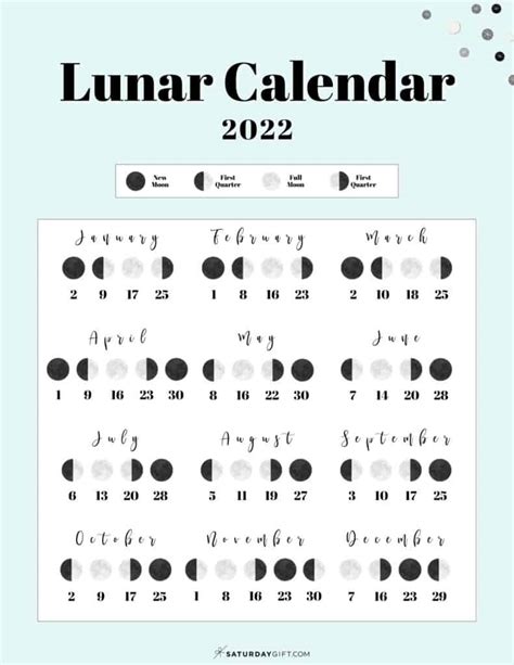 Cute And Free Printable 2022 Lunar Calendar Moon Phases On One Page 2022