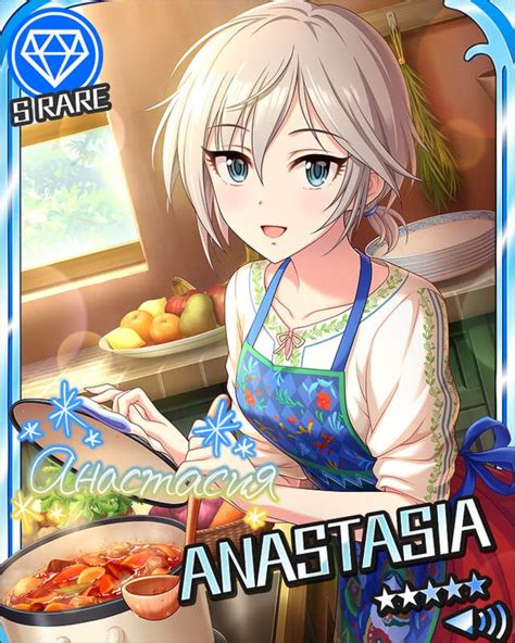Safebooru Anastasia Idolmaster Apron Blue Eyes Blush Character Name Dress Food Grey Hair
