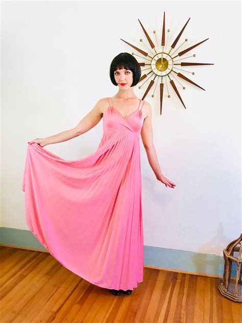 70s Disco Dress 1970s Maxi Dress Millennial Pink Dress Spaghetti