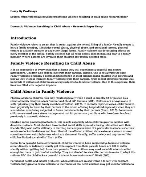 📚 Domestic Violence Resulting In Child Abuse Research Paper Free