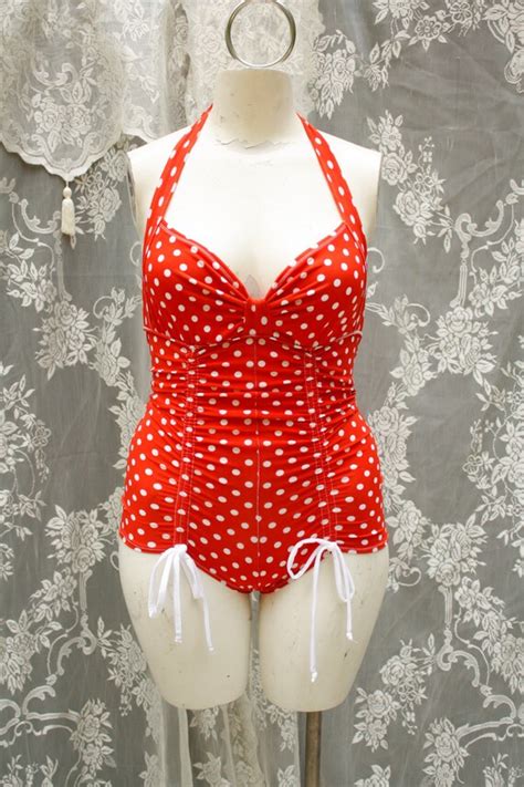 Retro Red Polka Dot One Piece Swimsuit By Getjuliet On Etsy