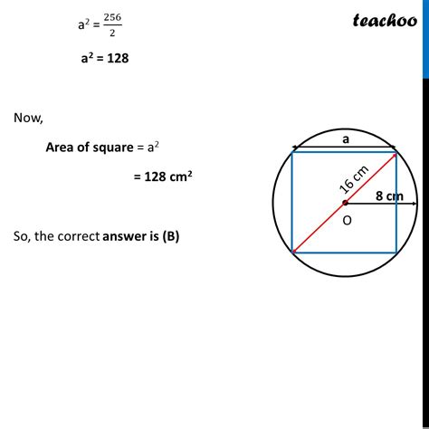 Mcq The Area Of Square That Can Be Inscribed In A Circle Of Radius 8