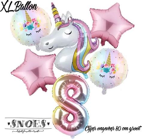 Snoes Unicorn Eenhoorn Licht Roze Set Van 6 Ballonnen Xl