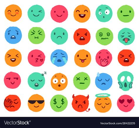 Hand Drawn Color Emoji Colorful Doodle Faces Vector Image