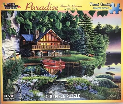 White Mountain 1000 Piece Puzzle Paradise Lake Lodge Wooden Boat Mike