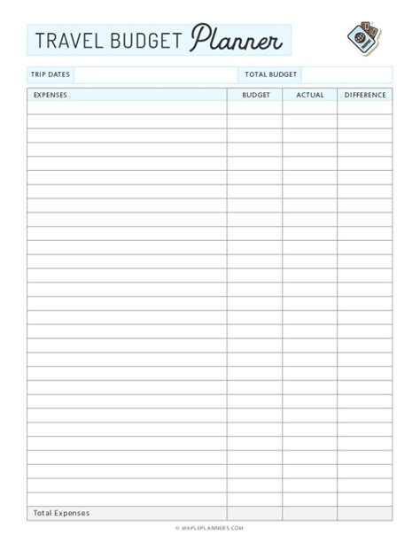 Vacation Budget Template Free