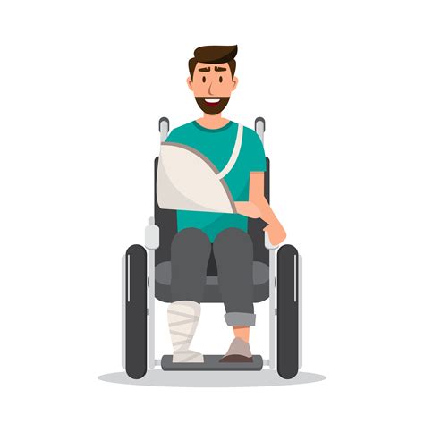 Smile Man Injured Wearing A Bandage On Wheelchair 676772 Vector Art At