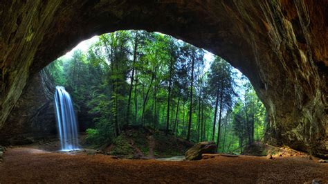 1280x800 resolution waterfalls near trees and cave during day nature landscape trees
