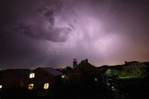 Beautiful Lightning Flashes In The Evening Sky During A Thunderstorm