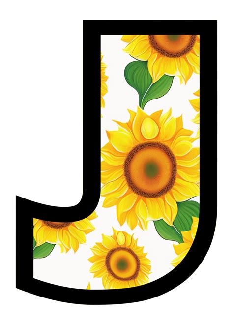 Free Sunflower Floral Alphabet Letter J With Yellow Sunflower Pattern