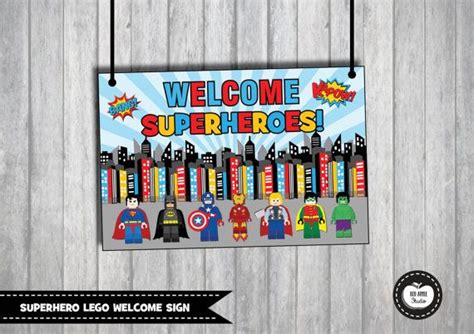 Lego Superhero Welcome Sign Birthday Sign Superhero Party Lego Birthday