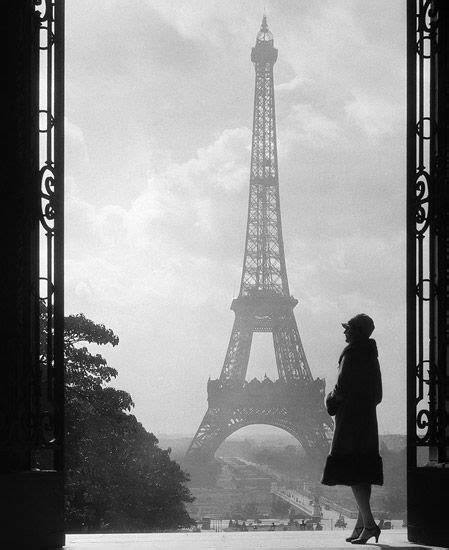 Parisian View Trowbridge Trocadero Paris Eiffel Tower Woman Standing Black And White