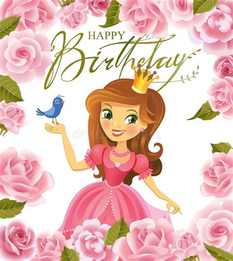 Happy Birthday Princess Greeting Card Stock Vector Illustration Of