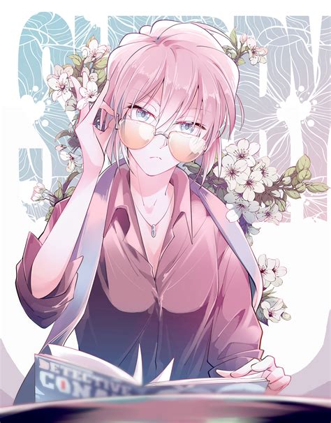 Safebooru 1girl Adjusting Eyewear Bangs Black Shirt Blue Eyes Brown