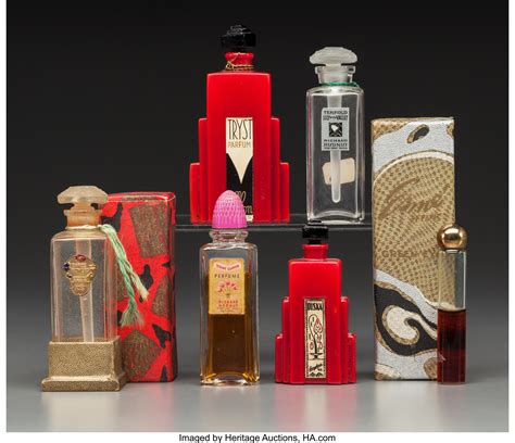 Six Art Deco Glass Perfume Bottles Circa 1935 1944 Average Lot