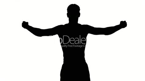 Silhouette Of A Man Stretching Arms On White Background Lizenzfreie