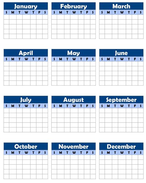 Free Printable Blank Yearly Calendar 2024 Calendar Printable