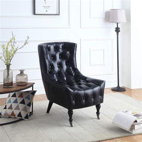 Custom modern living room set black/ white leather chesterfield sofa. Classic Tufted Faux Leather Shelter Wing Living Room Chair ...