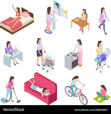 Woman Daily Routine Housewife Ironing And Vector Image