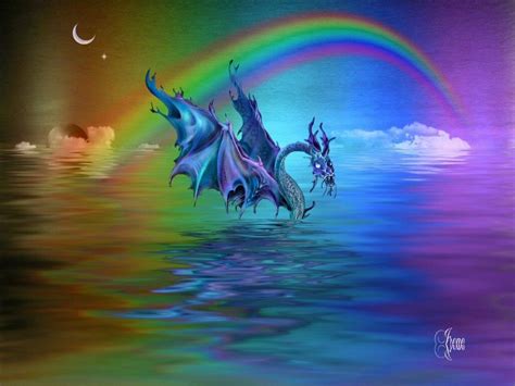 Rainbow Sea Serpent Creature Surnaturel Fond Ecran Fond Décran Dragon