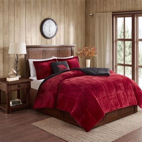 Woolrich Alton 3 Piece Redblack Plush To Sherpa Twin Comforter Set