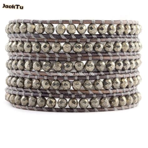 Free Shipping Pyrite Beads Leather Wrap Bracelet Wrap Bracelet