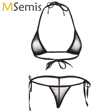 Summer Womens Erotic Lenceria Mini Bikinis Shiny Metallic Extreme Micro Brag String Briefs