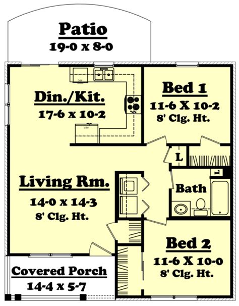 Small Plan 850 Square Feet 2 Bedrooms 1 Bathroom 041