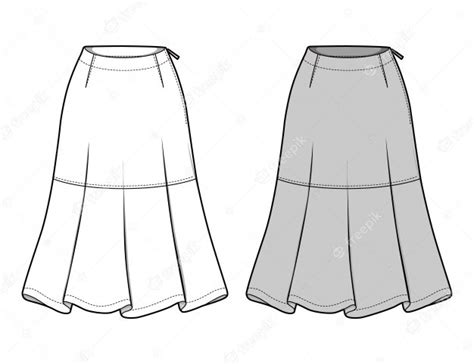 Skirt Fashion Flat Sketch Template Premium Vector