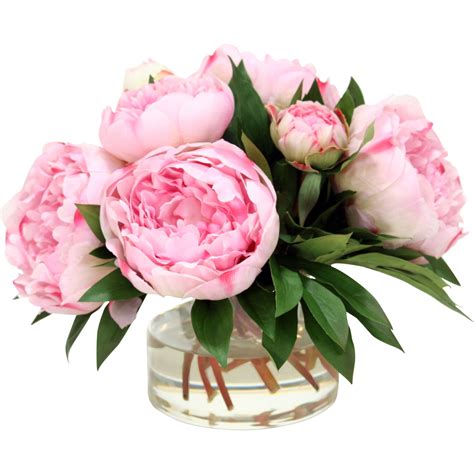 Distinctive Designs Large Peonies And Medium With Buds In Glass Vase
