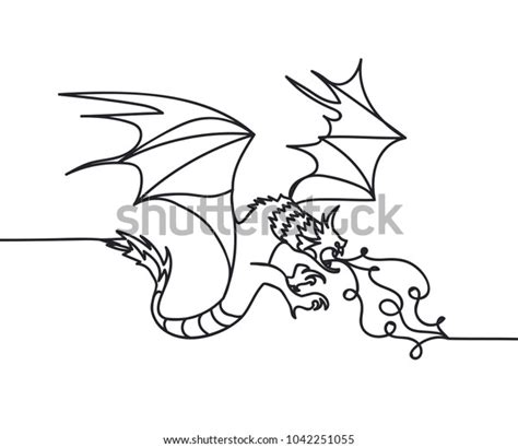 Beautiful Minimal Continuous Line Fire Dragon Stock Vector Royalty