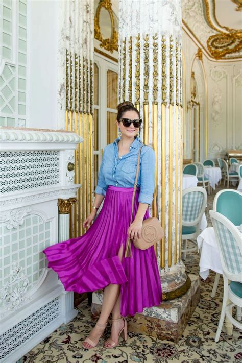 Wearing Purple Pleated Satin Midi Skirt At Pestana Palace Colour Combinations Fashion Purple