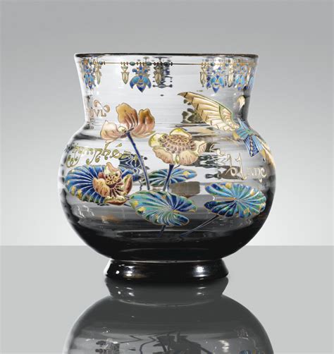 Emile Gallé Vase Parlant Aux NymphÉas Vers 1889 An Enamelled And Gilt Glass Vase Parlant Circa
