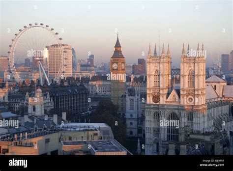 View Of Westminster Abbey Big Ben London Eye London Uk Stock Photo Alamy