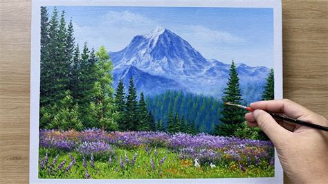 Daily Art 006 Acrylic Mountain Wildflowers Painting Youtube