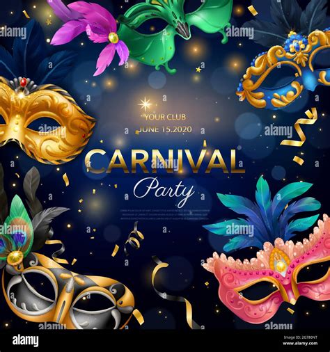 Carnival Party Realistic Poster With Masquerade Event Symbols Vector
