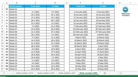 52 Week Calendar 2022 Excel