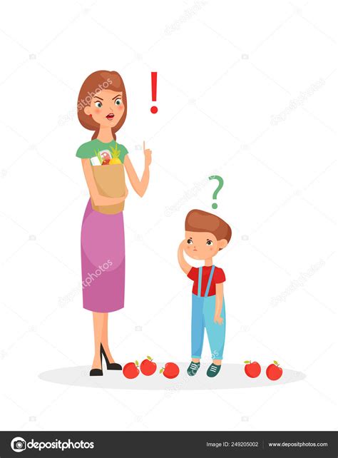Vector Illustration Of Mother Character Punishes Sone Mom Scolding Her