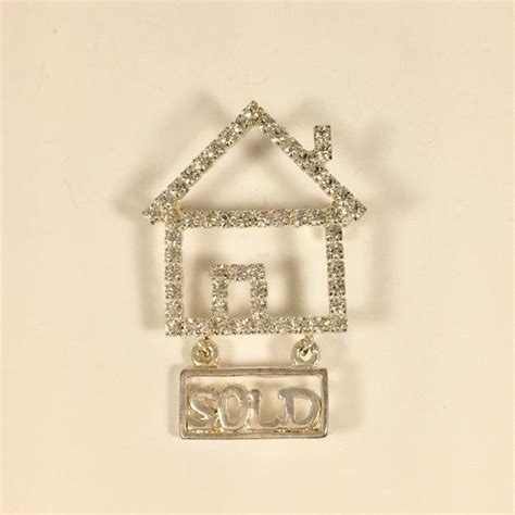 Rhinestone Realtor Pin House Dangling Sold Sign Vintage 1980s Etsy