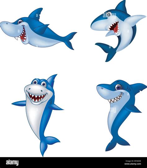Conjunto De Colección De Tiburones De Dibujos Animados Imagen Vector De