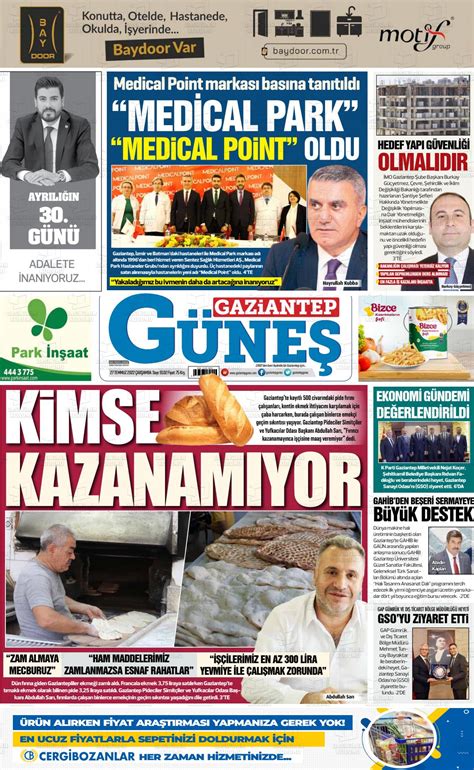 27 Temmuz 2022 tarihli Gaziantep Güneş Gazete Manşetleri