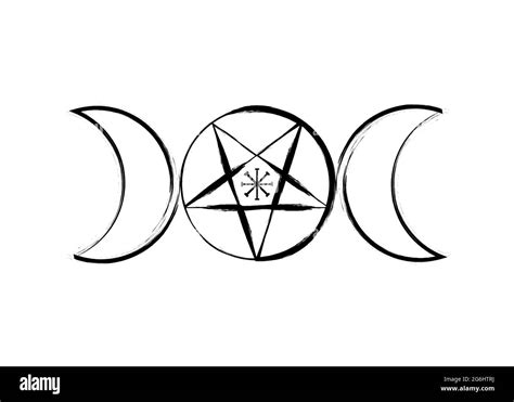 Triple Moon Goddess Wicca Pentacle Symbol Pagan Witchcraft Icon In