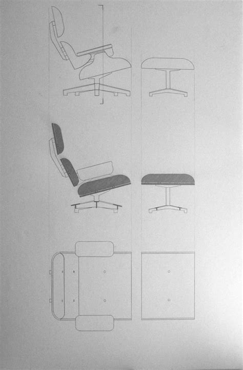 Eames Lounge Chair Side View And Top View Engineering Sketches Chair