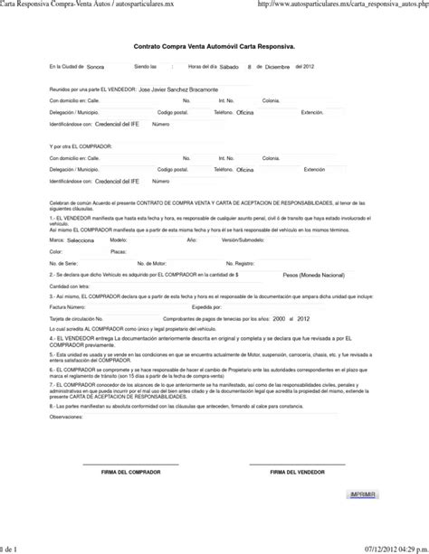 Contrato Compra Venta Automóvil Carta Responsiva Firma Del Comprador