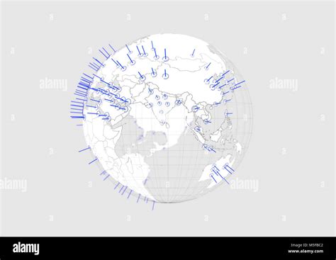 Mundo Blanco Globo Eurasia Map 3d Ilustración Con Ciudades Gráfico Azul