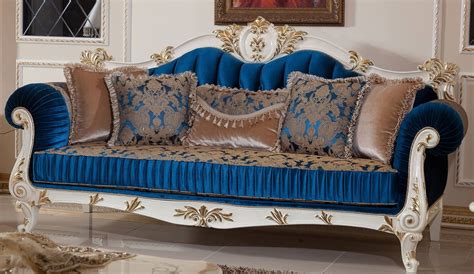 Casa Padrino Luxury Baroque Sofa Blue Brown White Gold