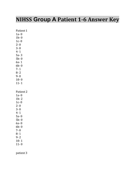 Nihss Group A Patient 1 6 Answer Key Browsegrades