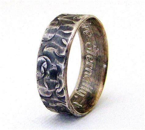 The cost of a wedding ring engraving is usually based on the number of characters in the inscription, the font used, and whether it will be engraved by hand or machine. Engraved Wedding Band Mens Silver Wedding Ring Distressed