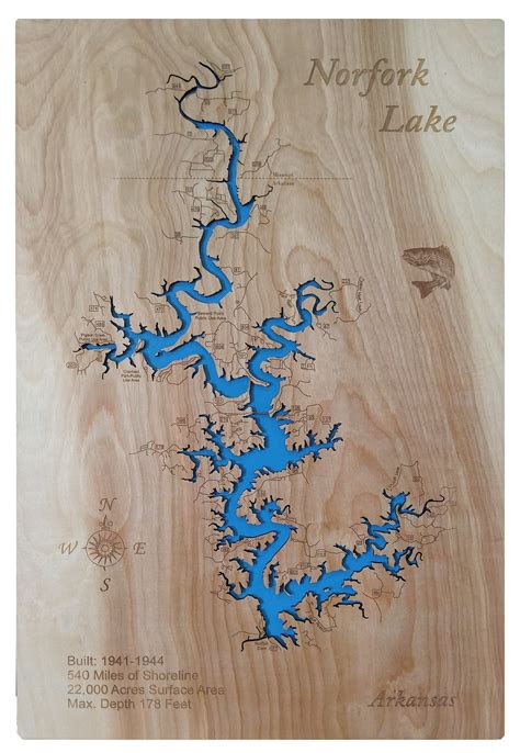 Norfork Lake Arkansas Laser Cut Wood Map