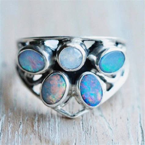 Genuine Blue Opal Gemstone Ring Blue Opal Ring Sterling Silver Rings